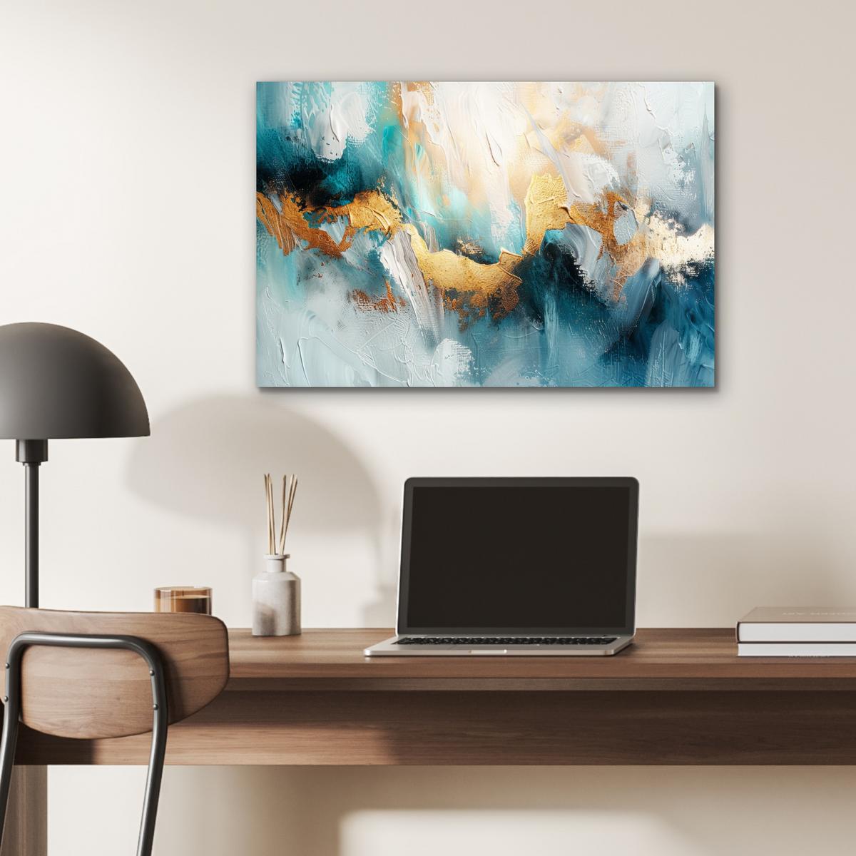 METALLBILD Abstrakt - Kunst - Gold - Blau Wandbild 60x40 cm - Petrol, Metall (60/40cm) - MuchoWow