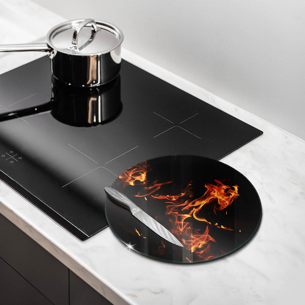 GLASPLATTE Ø 30 cm Feuerflamme - Schwarz, Glas (30/30cm) - Wallfluent