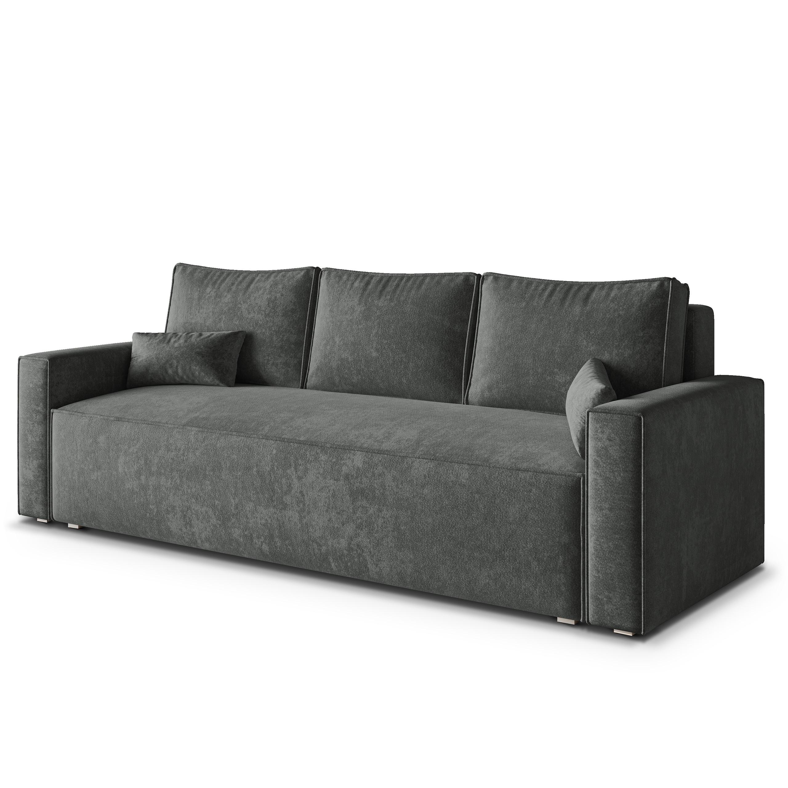 BETTSOFA MENI LM Grau Chenille-Stoff mit Schlaffunktion - Grau, Textil (232/85/87cm) - MASSENO