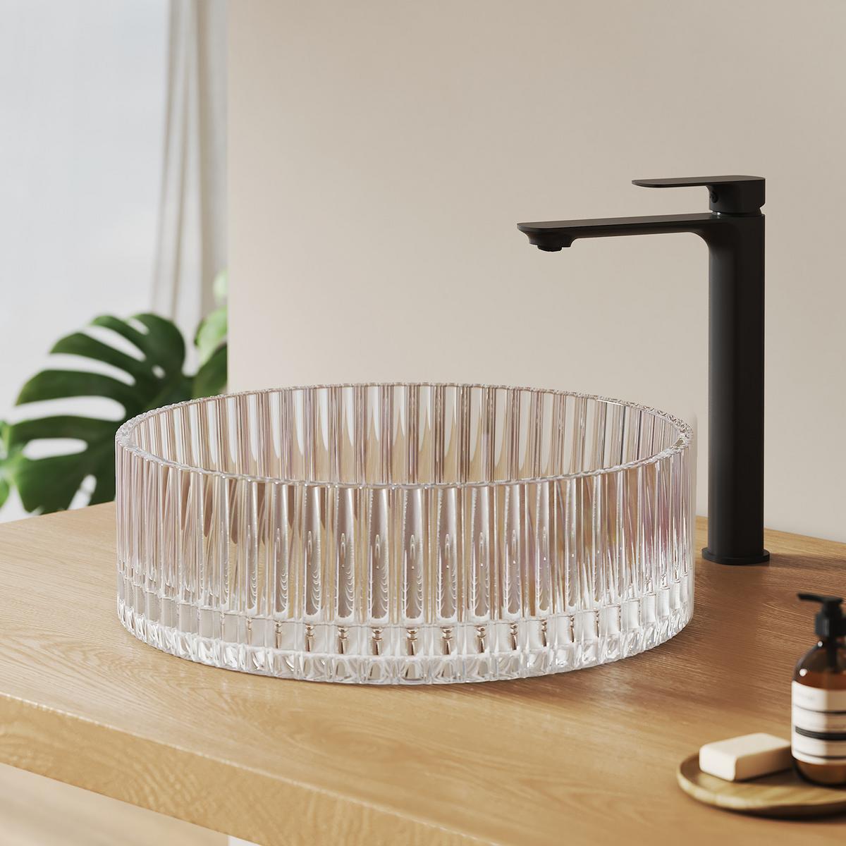 WASCHBECKEN Klarglasspüle Regenbogen Ø40 / 12 cm - Roségold, Glas (40/12/40cm) - EMKE