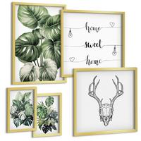 BILDER SET 5er Set - 50x50 cm & 20x30 cm & 40x60 cm Goldrahmen - Ausblicke auf Berge, Flüsse und Wasserfälle - Goldfarben, Kunststoff (40/60cm) - TULUP