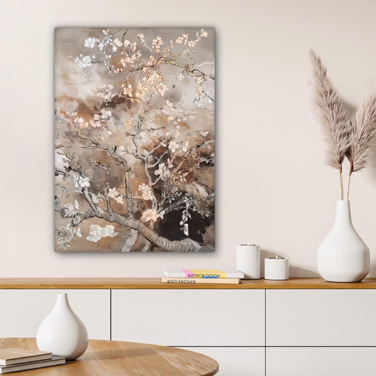 LEINWANDBILD Mandelblüte - Kunst - Van Gogh - Beige - Abstrakt Wandbild Wohnzimmer 60x80 cm - Braun, Textil (60/80cm) - MuchoWow