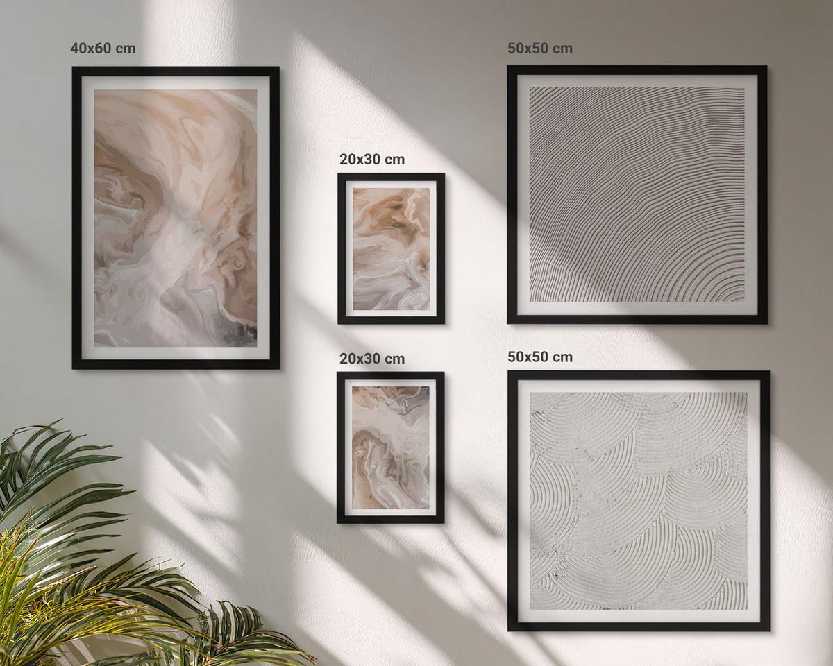BILDER SET 5er Set - 50x50 cm & 20x30 cm & 40x60 cm Schwarzer Rahmen - Marmorstein-Texturmuster - Schwarz, Kunststoff (40/60cm) - TULUP