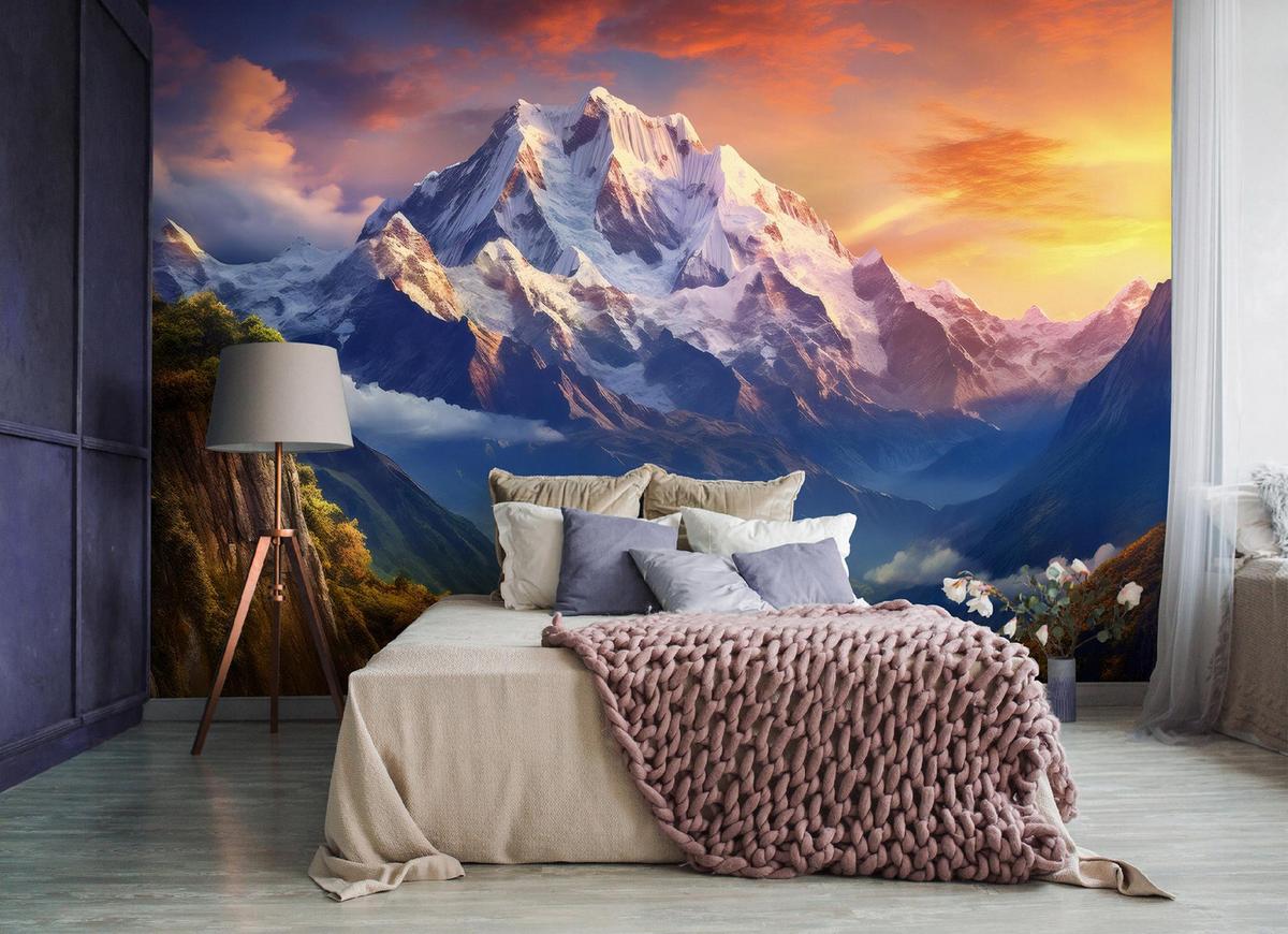 FOTOTAPETE Gebirge Natur Blau 254x184 cm - Multicolor, Textil (254/184cm) - Wallarena