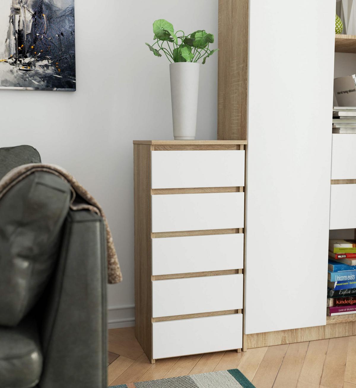 KOMMODE Eiche Sonoma, Weiß 92/40/35 - Weiß, Holzwerkstoff (40/92/35cm) - RAUMHIRSCH FURNITURE