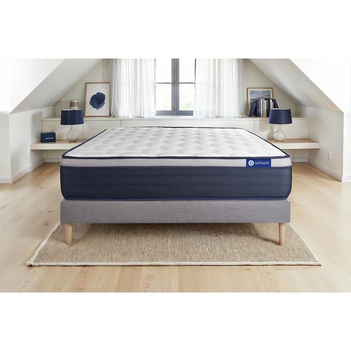 BETT Actiflex max Taschenfederkern und Memory-Schaum 135 x 200 cm h3 - Kit Bettgestell Grau - Beige/Grau, Karton/Holz (135/200cm) - ACTISOM