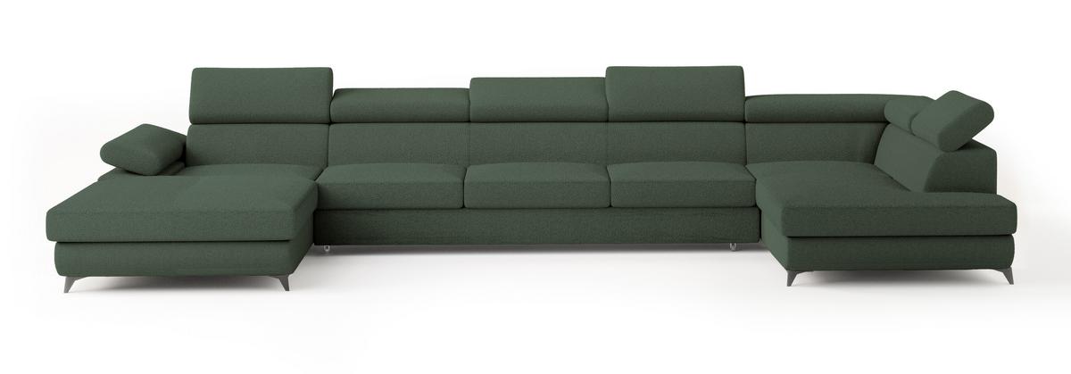 WOHNLANDSCHAFT MONTIVA Grün Boucle-Stoff mit Schlaffunktion - Grün, Holz (410/89/190cm) - MASSENO