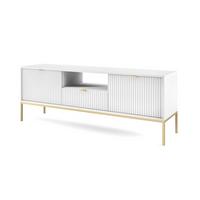 LOWBOARD Eternas 2T 1S Weiß 154/56/39 cm – goldene Füße, mit geriffelten Fronten und offener Ablage - Goldfarben/Weiß, Holzwerkstoff (154/56/39cm) - AX Living