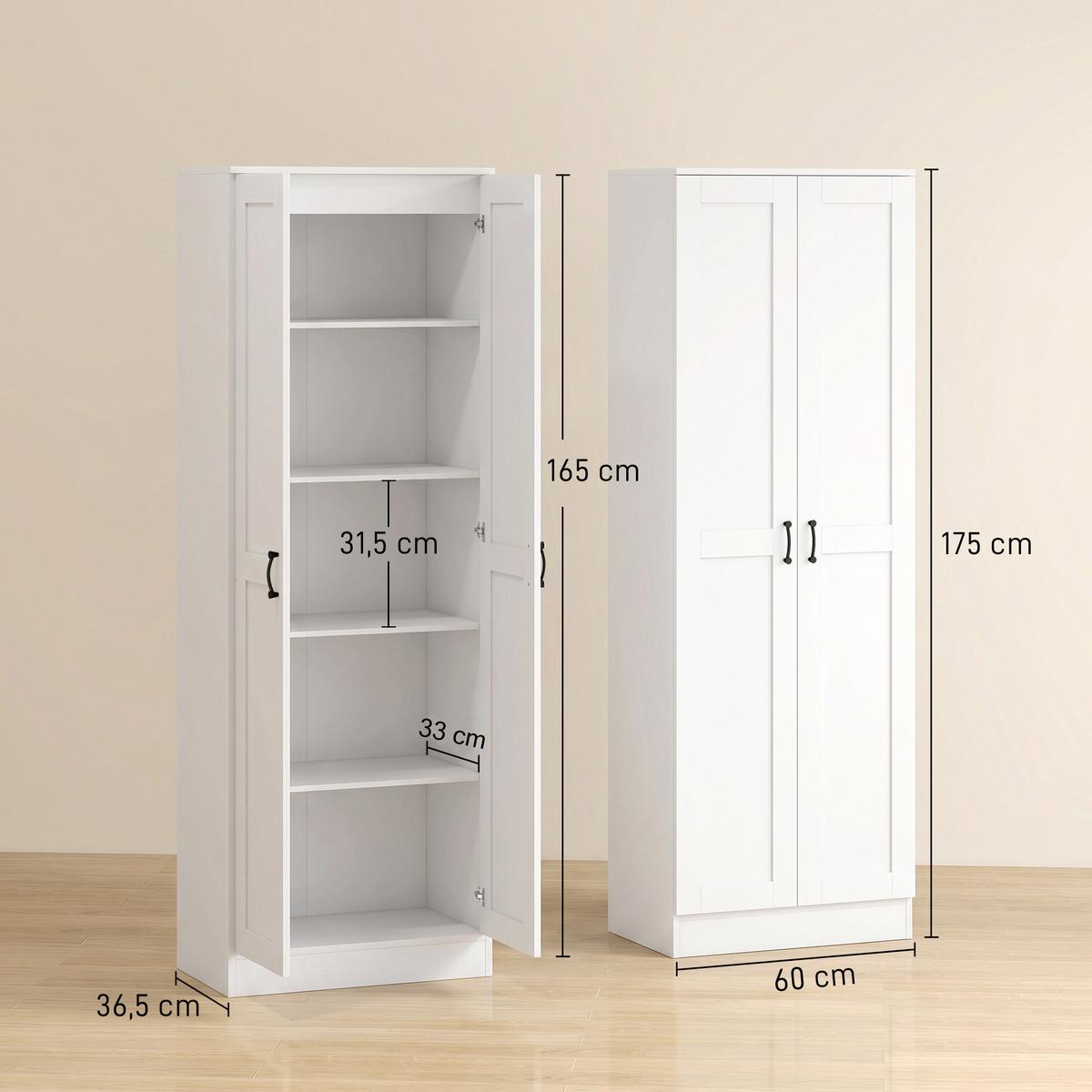 KÜCHENSCHRANK Spanplatte Weiß - Weiß, Holzwerkstoff/Metall (36.5/175/60cm) - HOMCOM