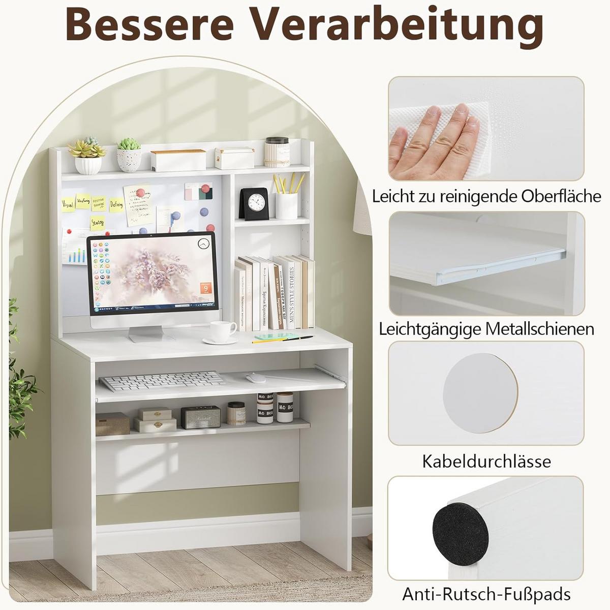 COMPUTERTISCH weiß - Weiß, Holzwerkstoff (50/89/138cm) - COSTWAY