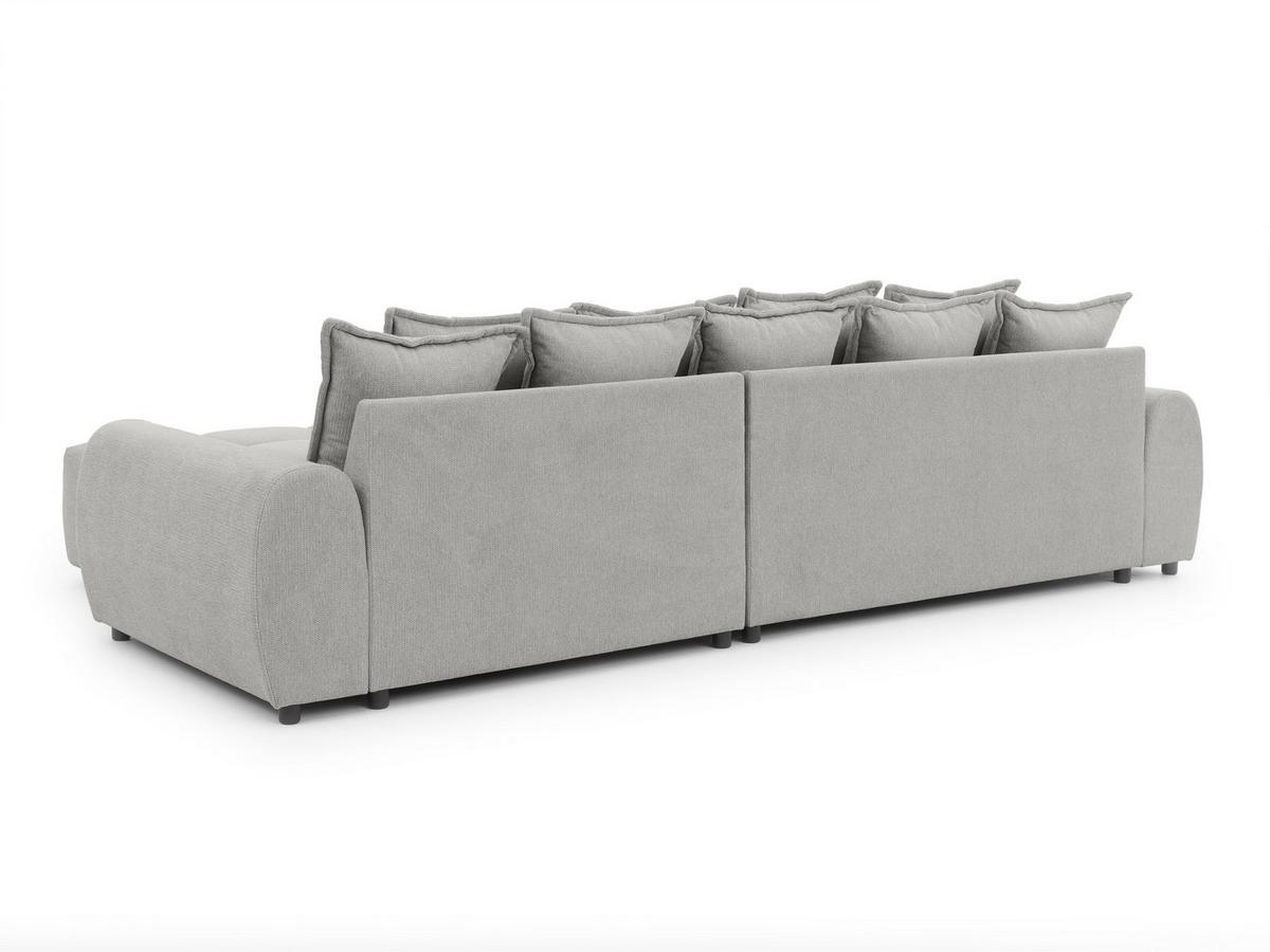 ECKSOFA Bubble mit losen Rückenkissen und Sitzfläche in Bubble-Optik aus weichem Hellgrau Strukturstoff mit schöner Sitzkomfort - Ottomane rechts - Hellgrau/Schwarz, Holz/Kunststoff (306/180cm) - S-Style Möbel