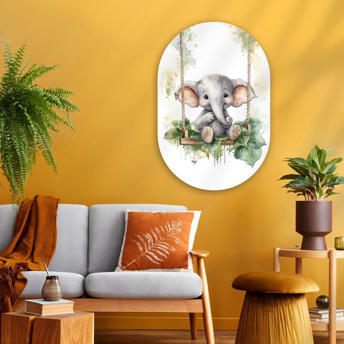 WANDBILD Elefant - Tier - Kinder - Dschungel Wanddeko Schlafzimmer 60x90 cm - Hellgrau, Kunststoff (60/90cm) - MuchoWow