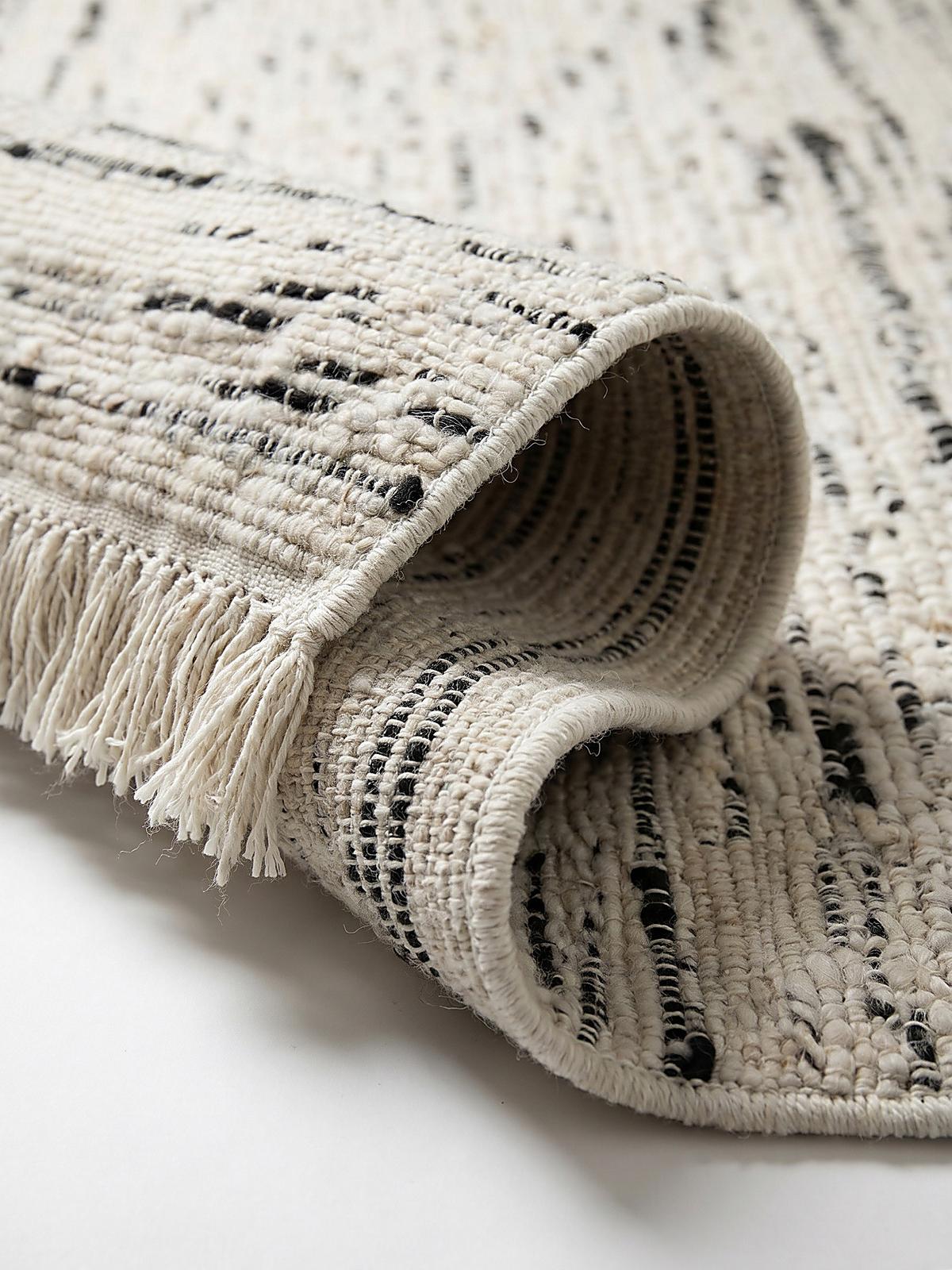 WOLLTEPPICH mit Fransen TIREE, gestreift, Schwarz, 200 x 300 cm - Schwarz, Textil (300/200cm) - KADIMA DESIGN