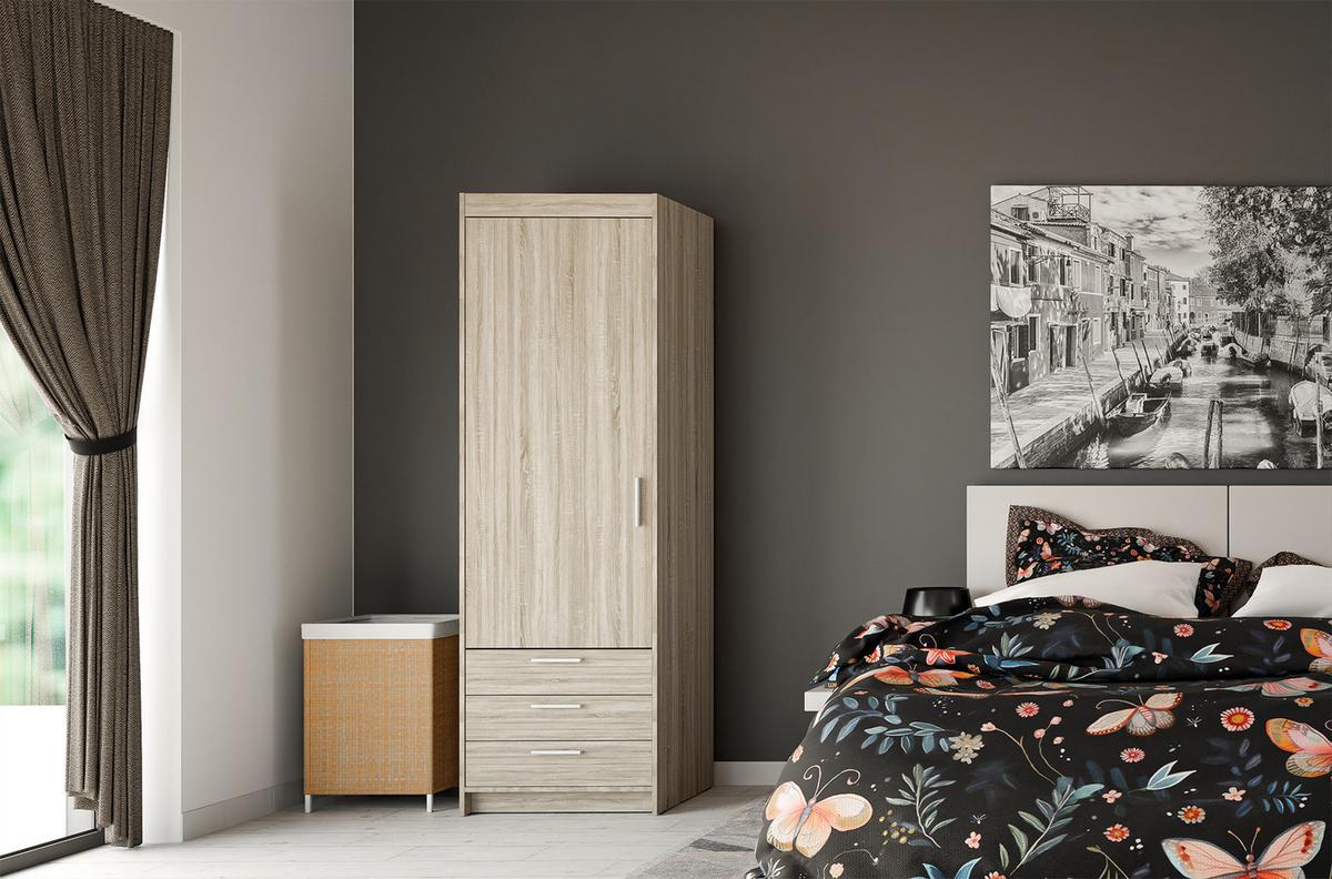 KLEIDERSCHRANK Storicos Sonoma Eiche 59,9/190,5/53 cm - 1T3S Modern mit Schubladen - Sonoma Eiche, Holzwerkstoff/Kunststoff (59.9/190.5/53cm) - AX Living
