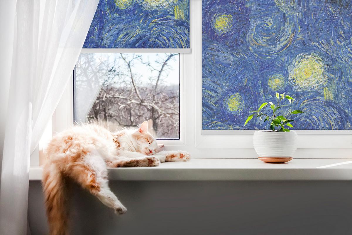 INNENROLLO - Fensterrollo - Rollo - 100x100 cm - Gemaltes blaues Bild - Blau, Kunststoff (100/100/0.5cm) - TULUP