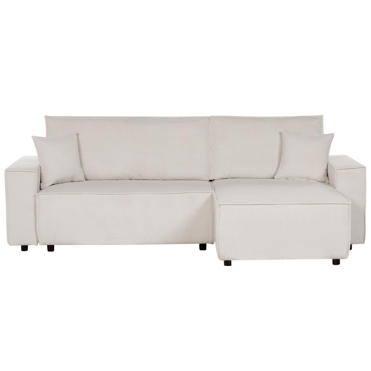2-SITZER-ECKSOFA Cord cremeweiß rechtsseitig mit Schlaffunktion Abacka - Schwarz/Weiß, Textil (247/147cm) - Beliani