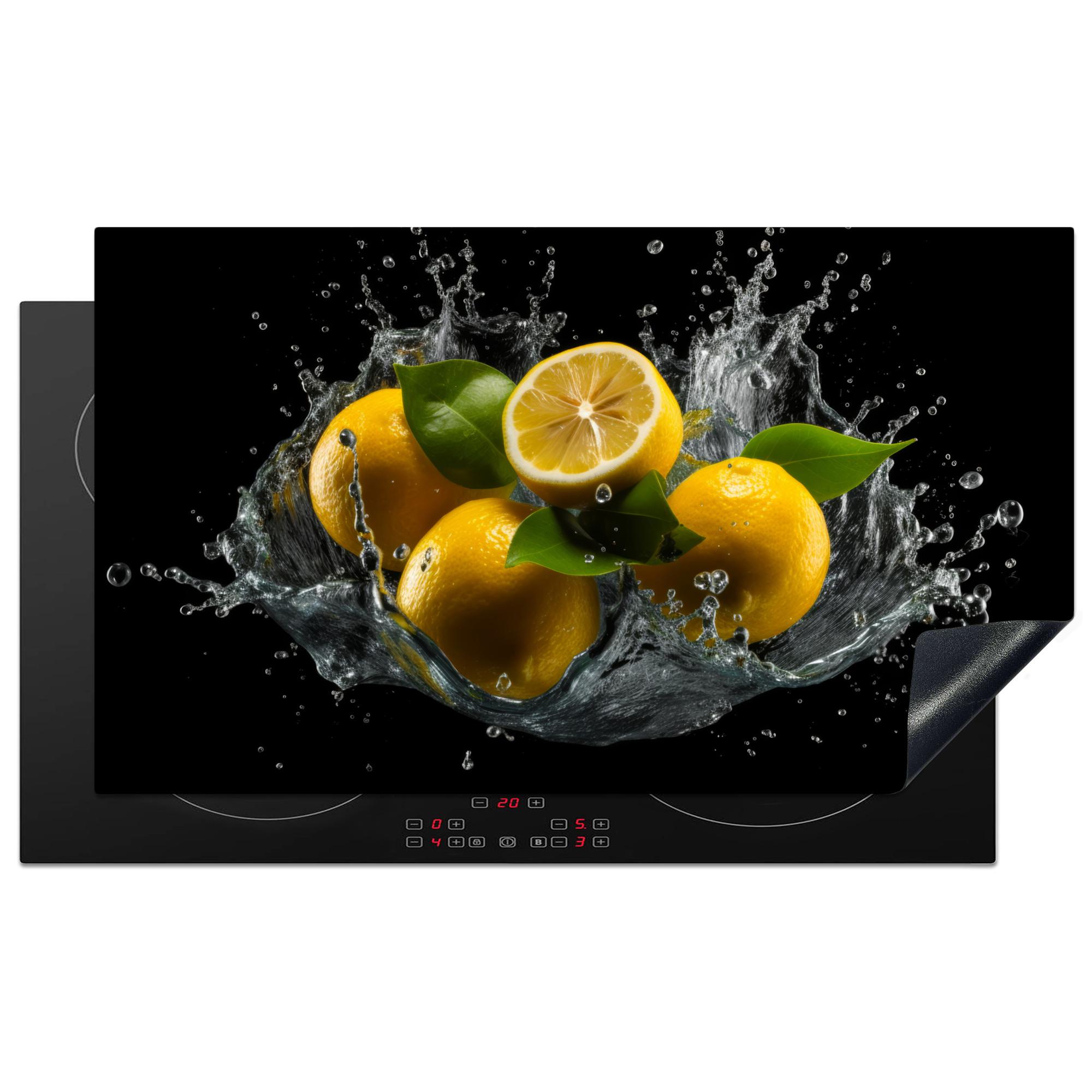 HERDABDECKPLATTE Zitrone - Obst - Gelb - Schwarz Ceranfeldabdeckung 90x52 cm - Gelb, Kunststoff (90/52/0.2cm) - MuchoWow