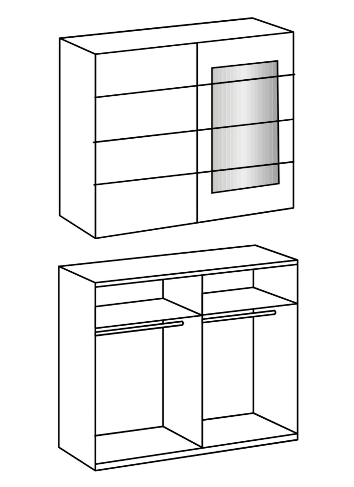 SCHWEBETÜRENSCHRANK 2-türig B225/H208/T65 cm, Kleiderschrank in Weiß mit Rahmenspiegel auf Tür in grauer Stahl-Optik / 22005 - Weiß/Grau, Holzwerkstoff/Metall (225/208/65cm) - luma-home