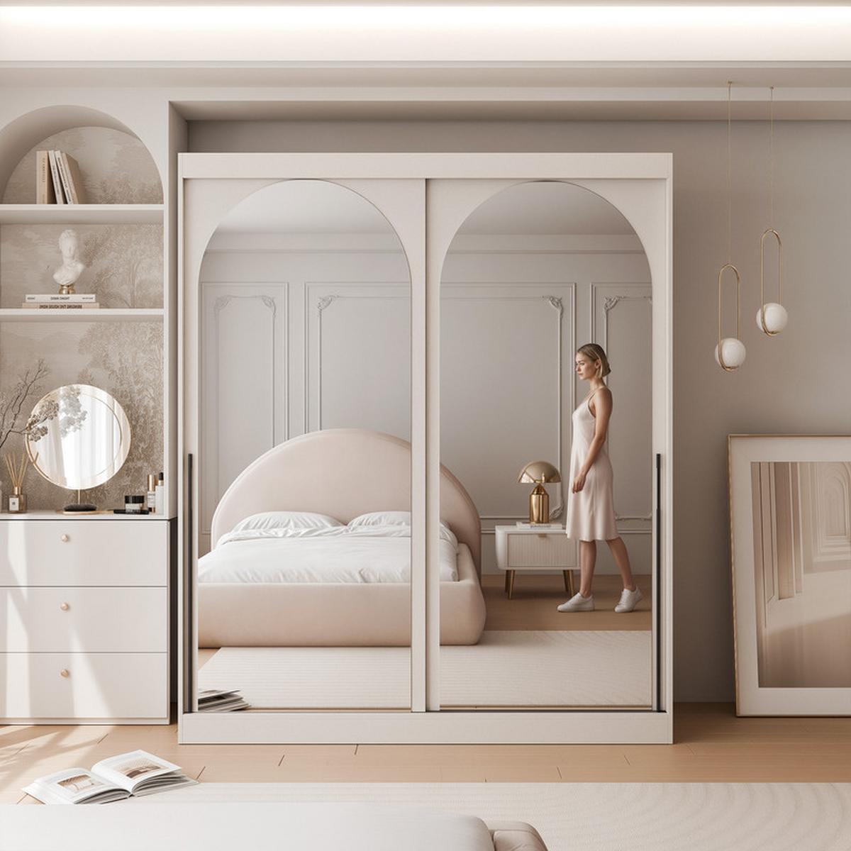 SCHWEBETÜRENSCHRANK CLARITY 2-türig 150/65/215 cm Kaschmir / schwarze Griffe - Kaschmir/Schwarz, Holzwerkstoff/Kunststoff (150/215/65cm) - Idohome