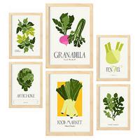 POSTER Set Mit 6 Lebensmittel Und Ernährungs Grünes Gemüse Natur Und Botanikdrucke Für Innenarchitektur A3 & A4 Rahmen Aus Hellem Holz - Beige, Papier (29/3cm) - Nacnic