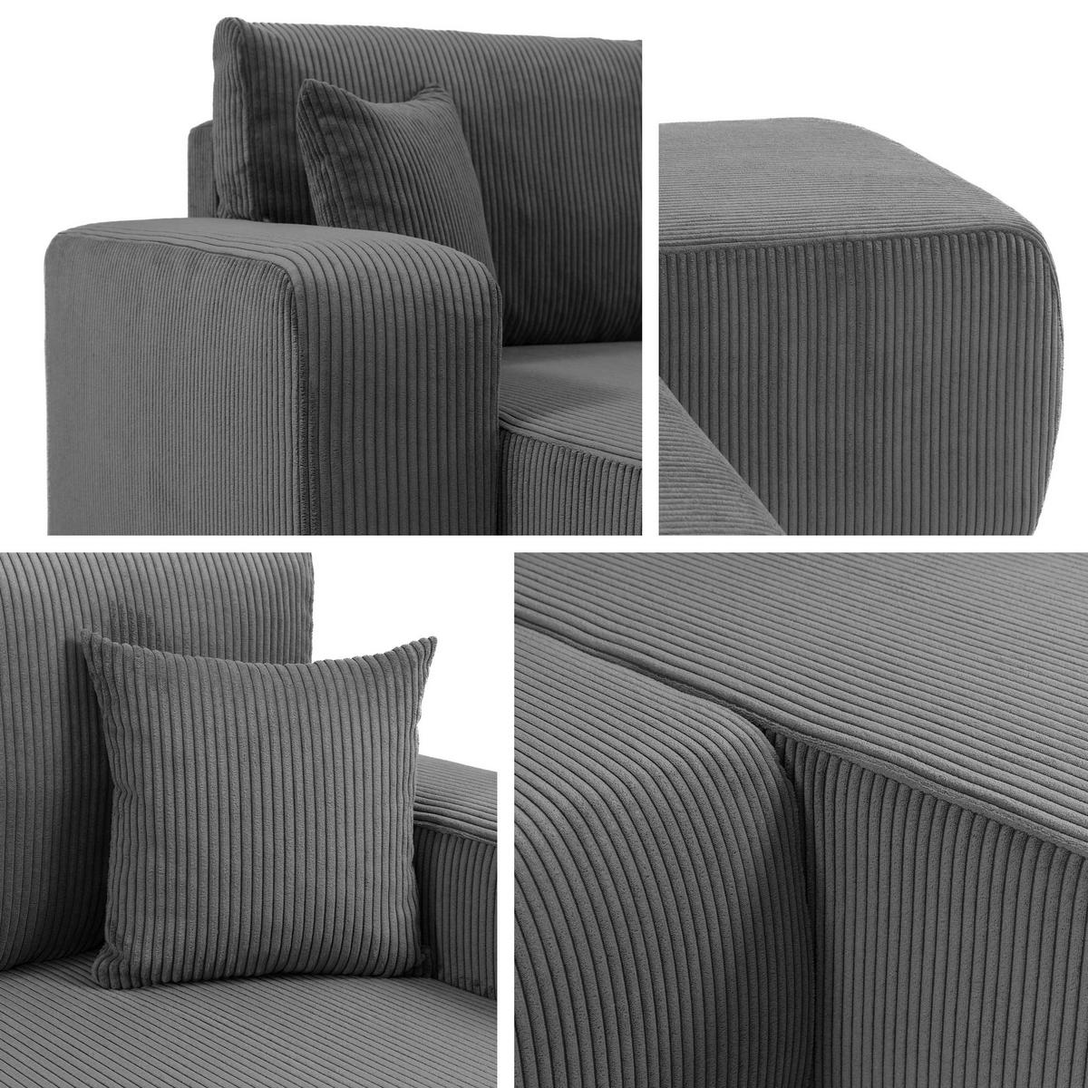 WOHNLANDSCHAFT Piano U Cord - Schwarz/Grau, Holz/Kunststoff (312/82/145cm) - MIRJAN24