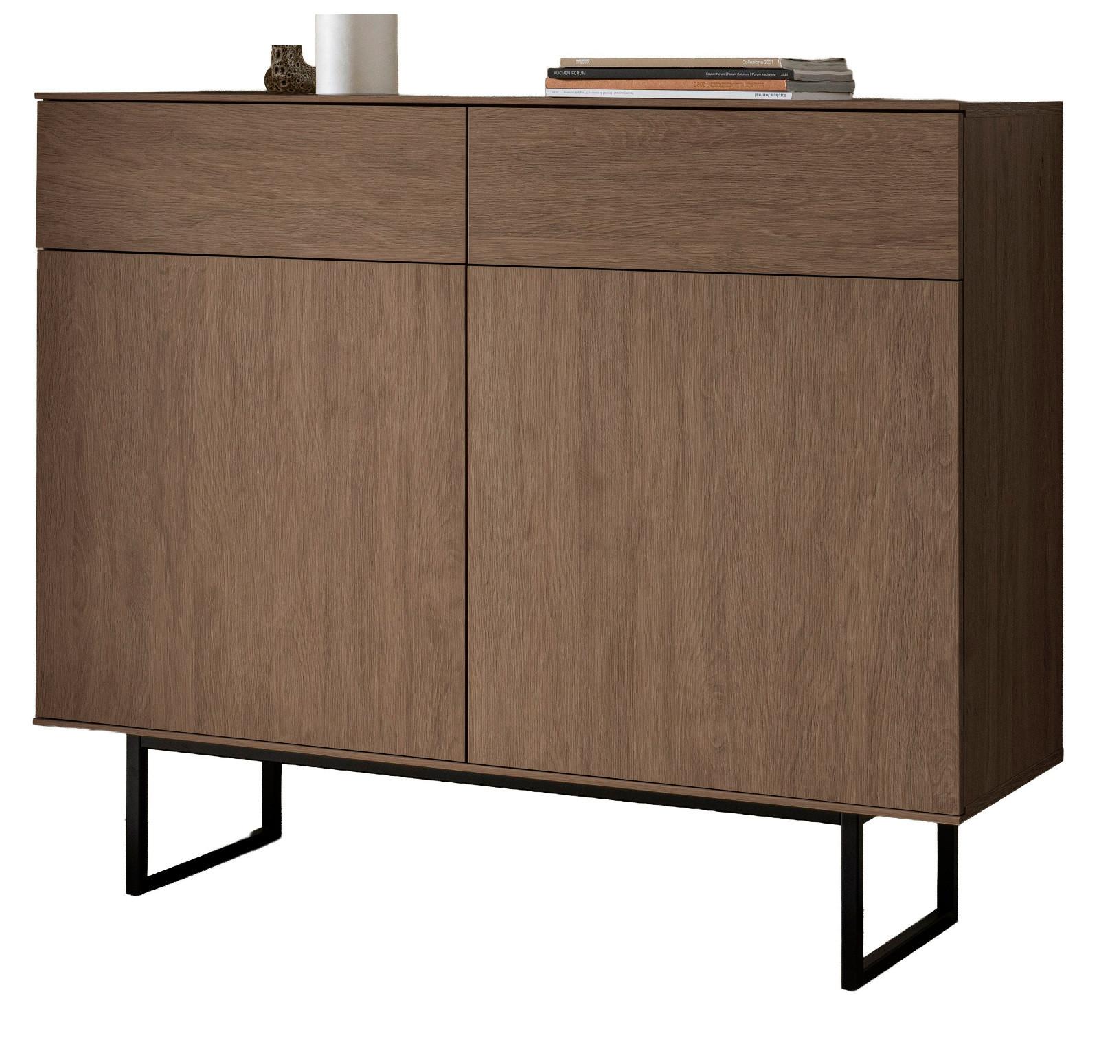 KOMMODE in Nussbaum 115 x 98 cm, Sideboard mit Push-to-Open - Nussbaumfarben/Schwarz, Holzwerkstoff/Metall (115/98/40cm) - Furn.Design