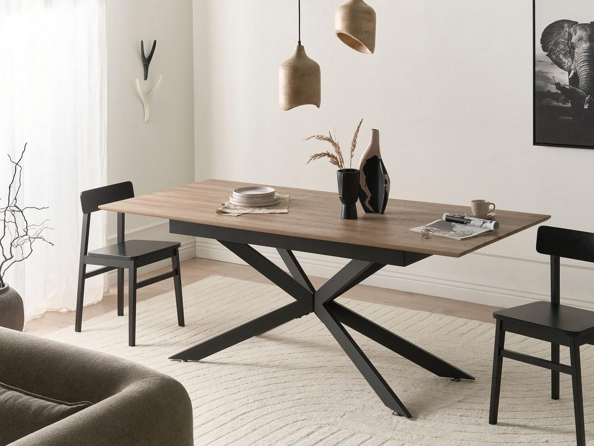 ESSTISCH Hellbraun 160-200/90 cm Finley - Hellbraun, Holzwerkstoff (160/90/75cm) - Beliani