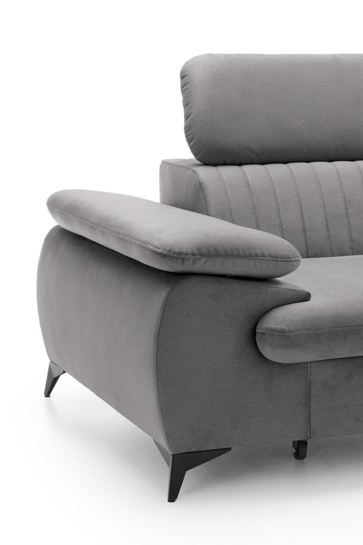 ECKSOFA FIORE Grau Velours-Stoff mit Schlaffunktion - Grau, Holz (280/193cm) - MASSENO