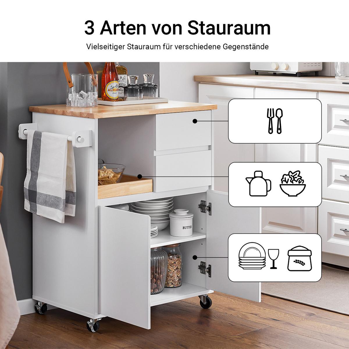 KÜCHENWAGEN Weiß - Weiß/Naturfarben, Holz/Holzwerkstoff (72/84/40cm) - SoBuy