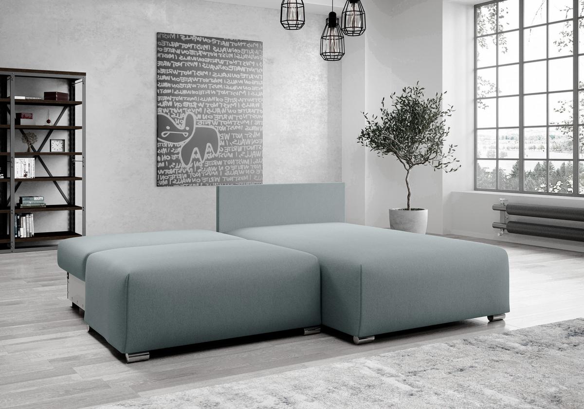 ECKSOFA L Form Ederra Beige Stoff 208/190/91 cm – großes Sofa mit Schlaffunktion R - Beige/Silberfarben, Textil/Metall (208/190cm) - AX Living