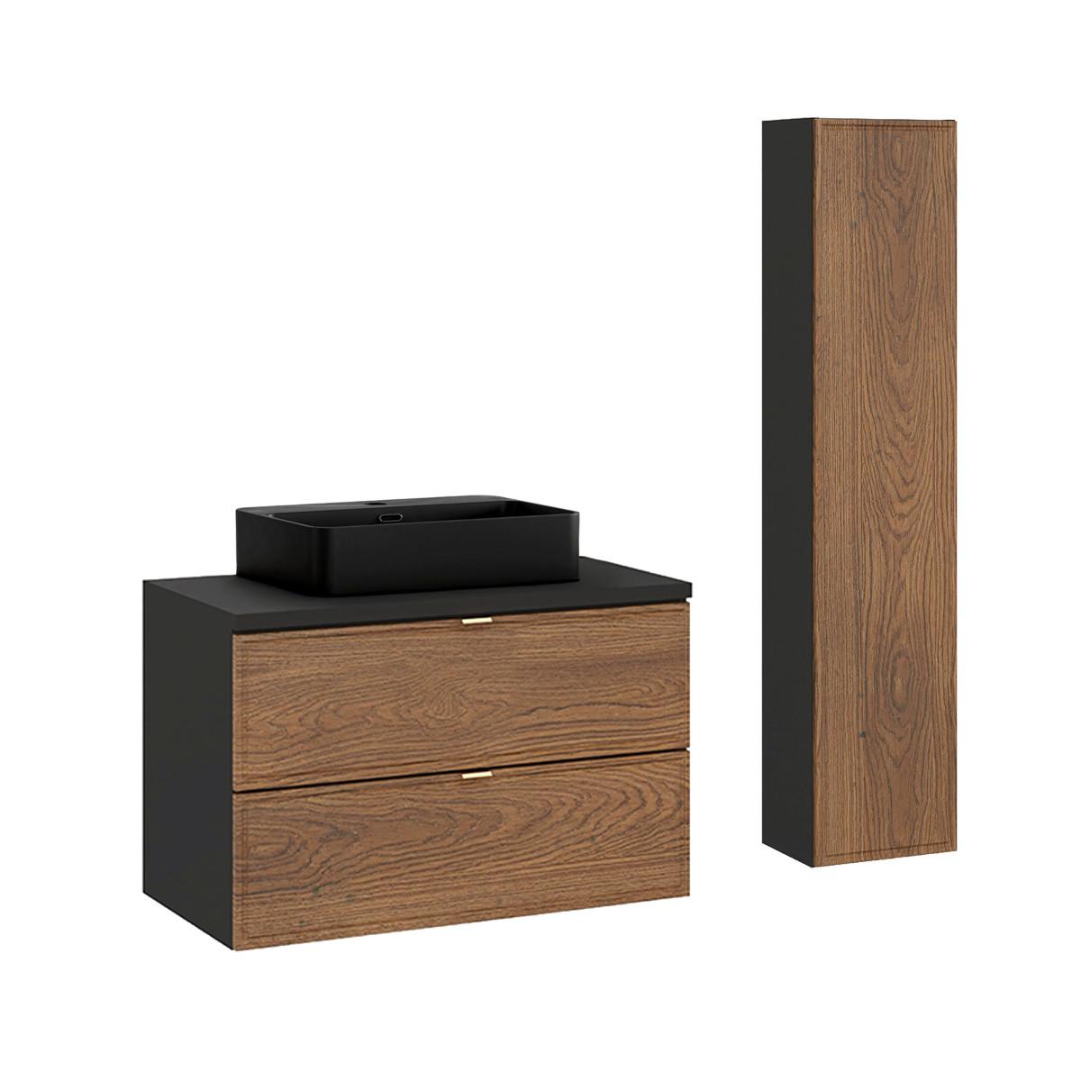 BADMÖBEL 80.2cm Elena 2er-Set Holz und Schwarz - Schwarz, Holzwerkstoff (80.2/52/46cm) - Petits-meubles