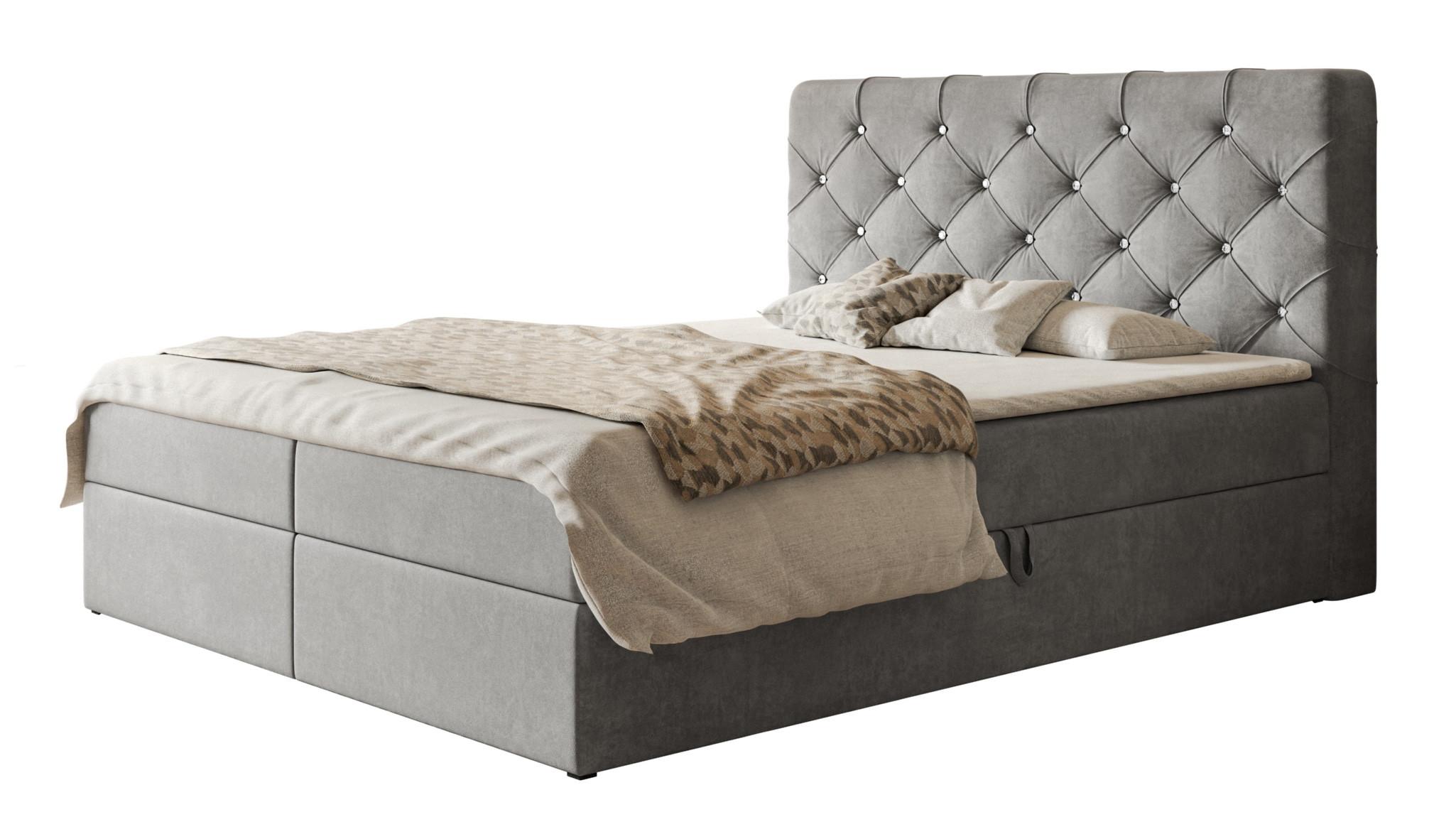 BOXBETT BOSTON mit 2 Bettkästen, 160x200, Farbe: Grau, Velourstoff, Doppelbett mit Bonell-Matratze - Grau, Holz/Kunststoff (160/200cm) - Alpi-Möbel