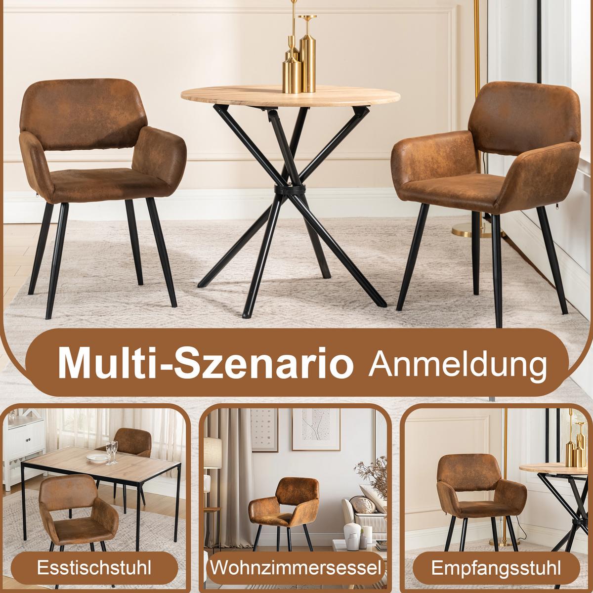 ARMLEHNSTUHL-SET 8 Stück braun - Braun, Holzwerkstoff/Textil (56/77/53cm) - Urban Meuble