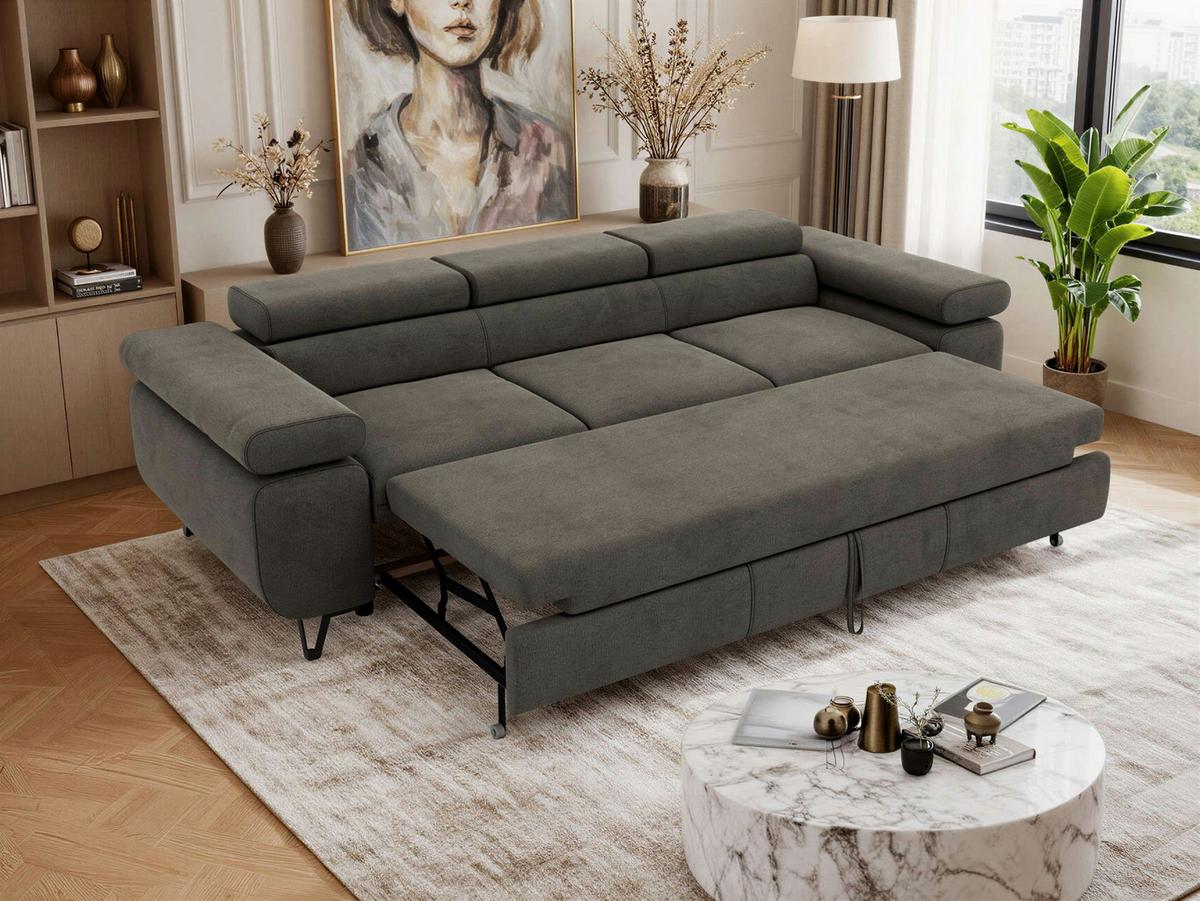 3-SITZER SOFA PETER mit Schlaffunktion - Dunkelgrau Velvet - Dunkelgrau/Schwarz, Textil/Metall (262/76/99cm) - MKS