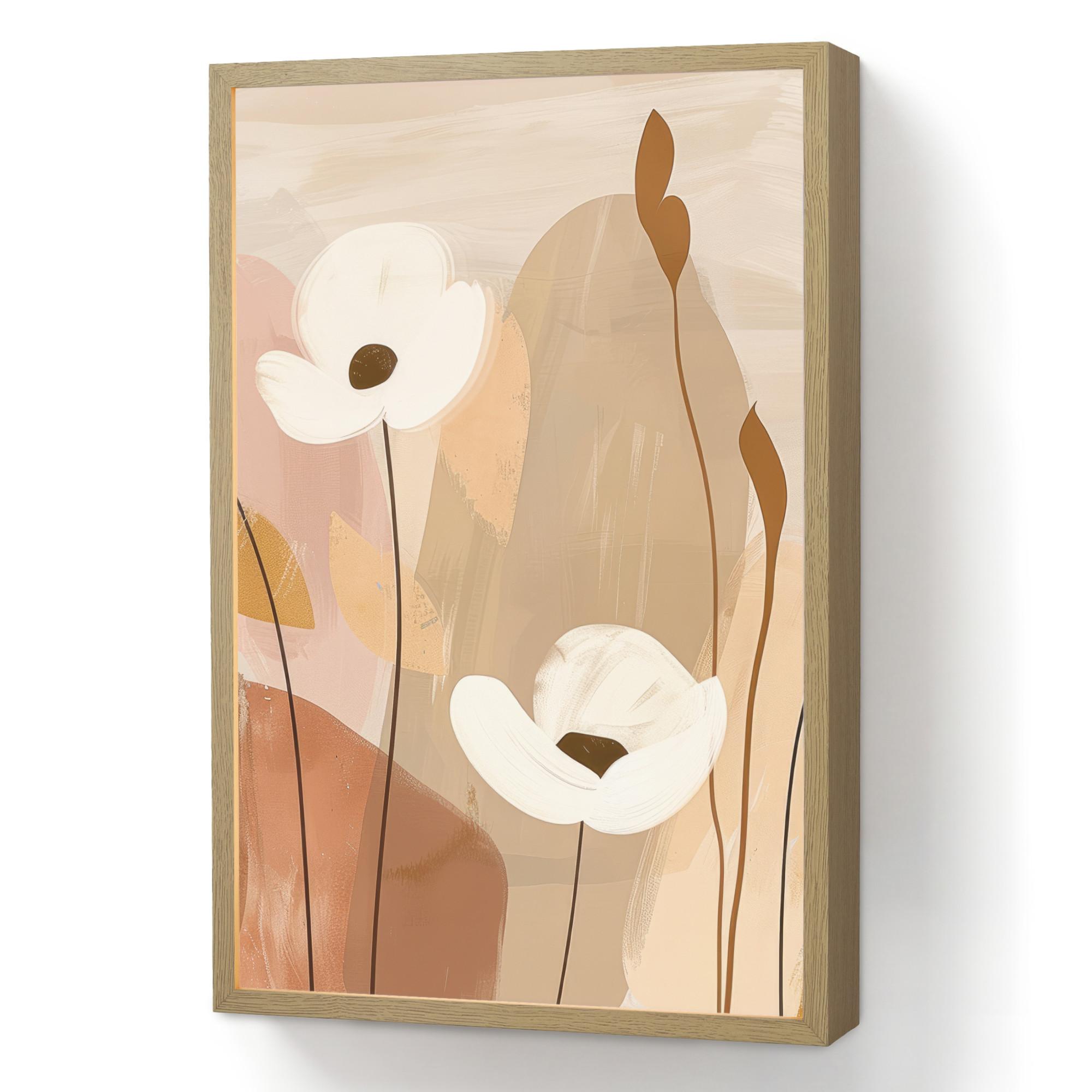 WANDLEUCHTE MIT AKKU Blumen - Abstrakt - Beige - Strichzeichnung 40x60 cm - Sandfarben, Holzwerkstoff (40/60/8cm) - OnlyWow