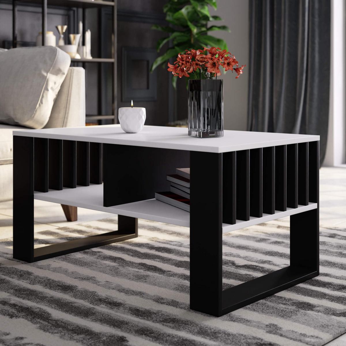 COUCHTISCH Weiß, Schwarz 45/92/53 - Schwarz/Weiß, Textil (53/92/45cm) - RAUMHIRSCH FURNITURE