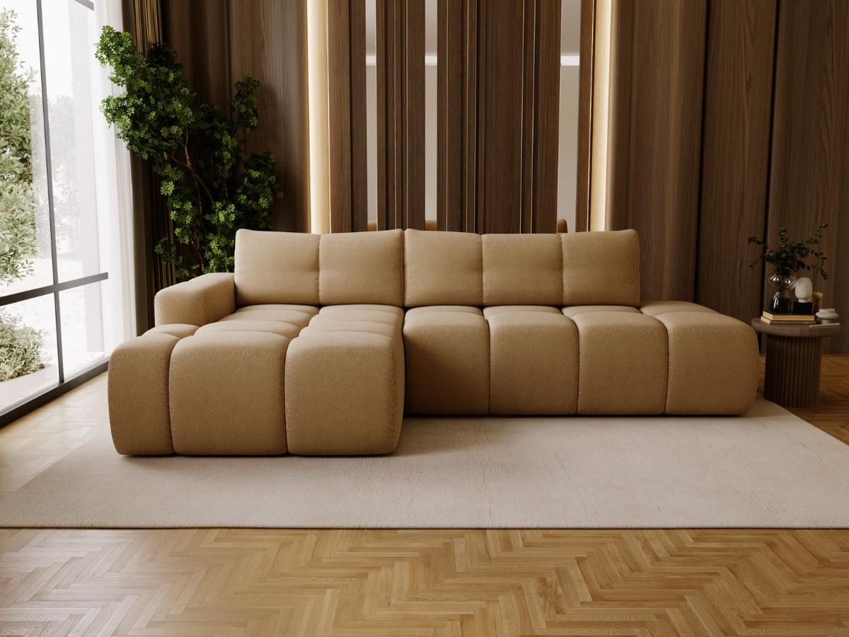 ECKSOFA Montero Bouclé-Stoff Hellbraun Links - Hellbraun, Holz/Textil (280/177cm) - Graingold