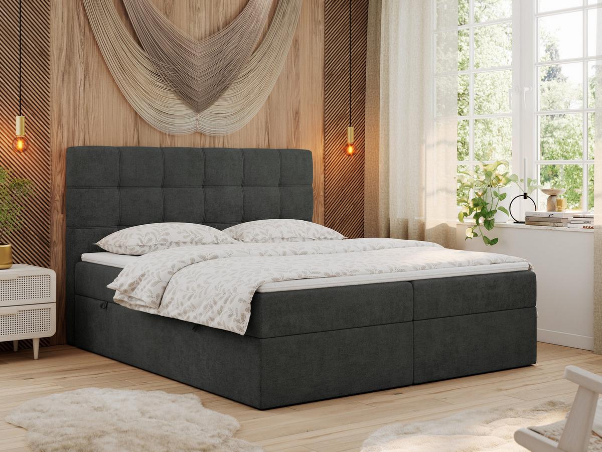BOXBETT ERNI 140/200 - Dunkelgrau Strukture - H4 - Dunkelgrau, Holz/Textil (140/200cm) - MKS