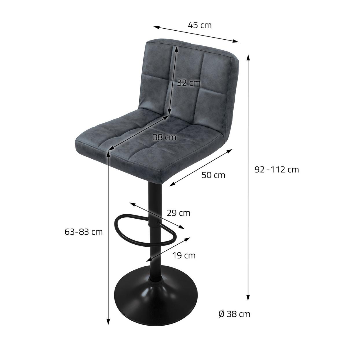 BARHOCKER 2er Set Anthrazit aus Kunstleder höhenverstellbar/drehbar - Anthrazit/Schwarz, Metall (45/112/50cm) - ML-DESIGN
