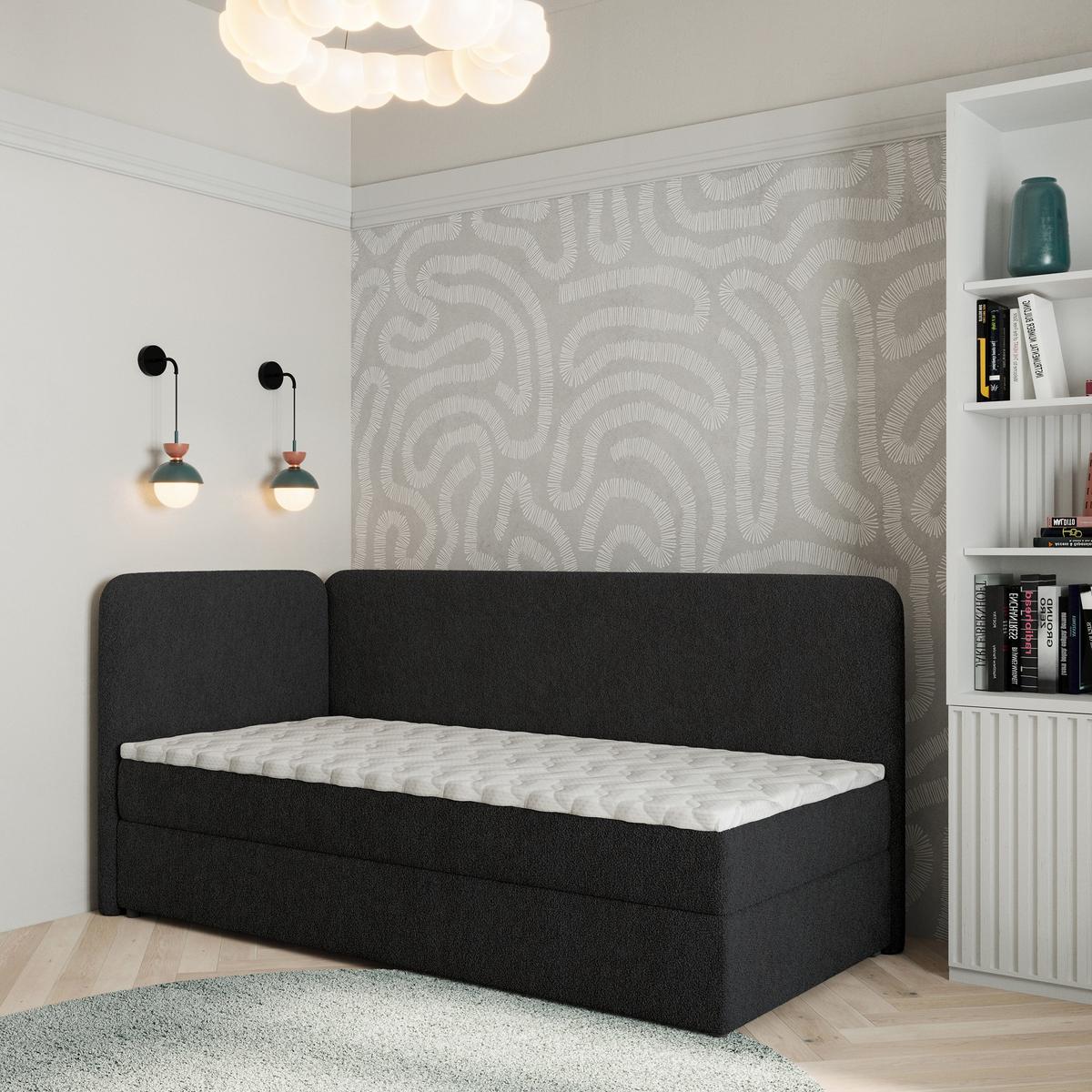 BOXBETT GINA 100x200 cm mit Matratze und Topper, H2+H3 - Schwarz - Schwarz, Holz (100/200cm) - MASSENO