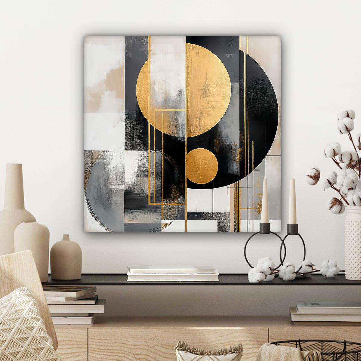LEINWANDBILD Abstrakt - Gold - Silber - Formen - Ästhetisch - Modern Wandbild Wohnzimmer 50x50 cm - Goldfarben, Textil (50/50cm) - MuchoWow