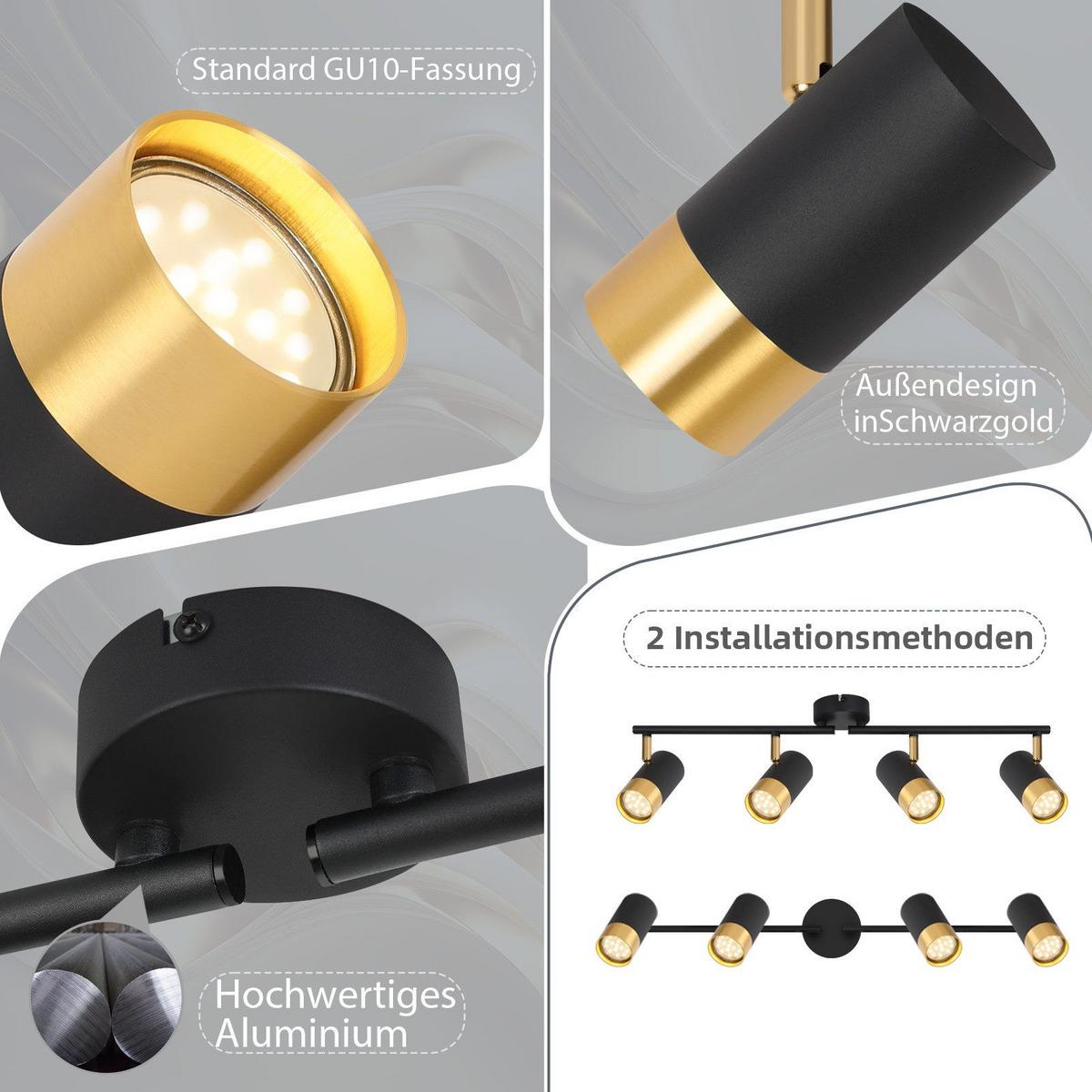 DECKENSTRAHLER Schwerin 4-flammig 67/8/17 cm - Schwarz, Metall (67/8/17cm) - Nettlife