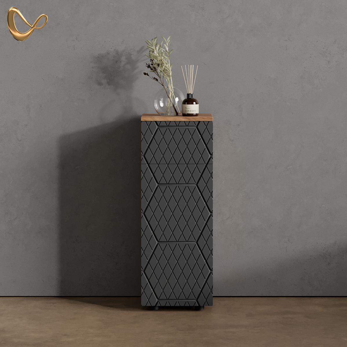 MIDISCHRANK Ronco Anthrazit mit Wabenstruktur 30 x 81 cm mit 1 Schublade, 2 Fächer, Badezimmer - Anthrazit, Holzwerkstoff (30/81/30cm) - Livinity®