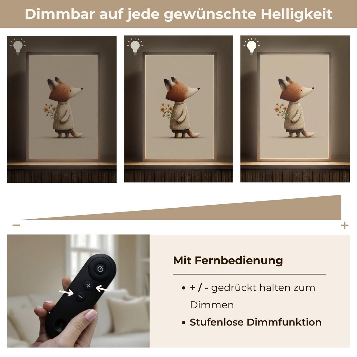 NACHTTISCHLAMPE MIT AKKU Fuchs - Gelbe Blumen - Minimalistisch 40x60 cm - Taupe, Holzwerkstoff (8/40/60cm) - OnlyWow