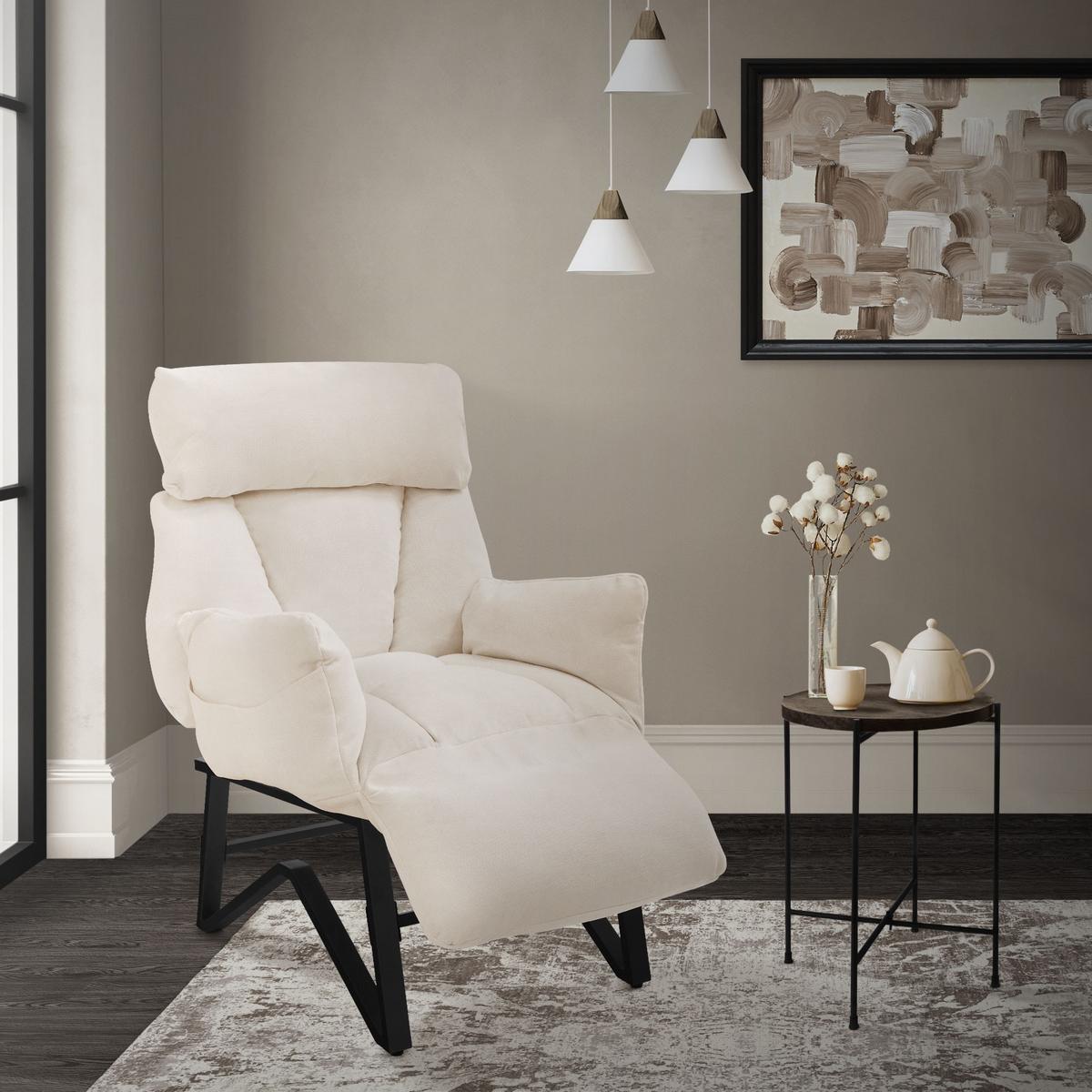 SESSEL mit Liegefunktion Beige Leinenbezug Relaxsessel verstellbar für Wohnzimmer - Beige/Schwarz, Textil/Metall (85/102/82cm) - ML-DESIGN