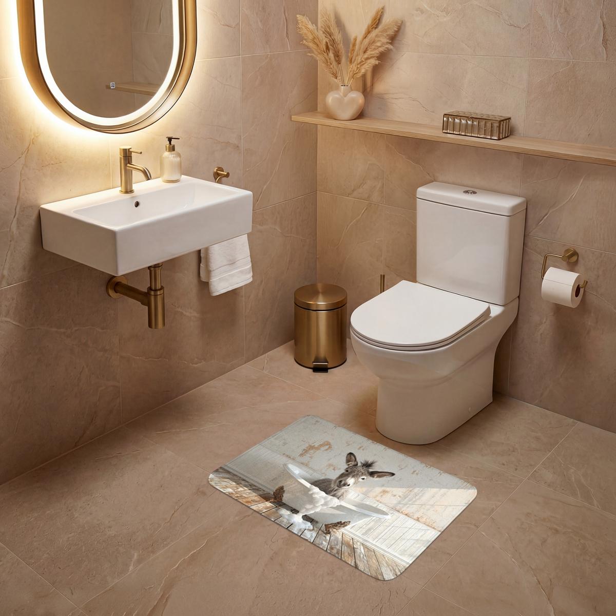 WC-VORLEGER Esel - Tiere - Badewanne - Schaumstoff Toilettenvorleger 60x40 cm - Creme, Textil (60/1cm) - OnlyWow