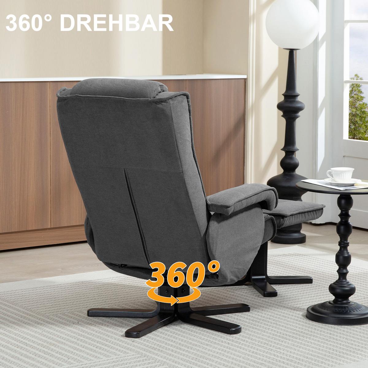 RELAXSESSEL mit Hocker, drehbarer Fernsehsessel mit Liegefunktion, Dunkelgrau - Dunkelgrau, Kunststoff (67/96/87cm) - HOMCOM