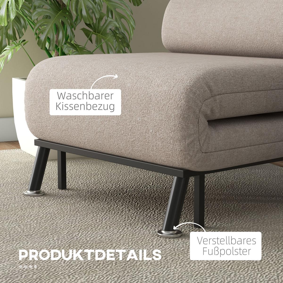 SCHLAFSESSEL, Klappsessel mit Bettfunktion, Rückenkissen, für Wohnzimmer, Beige - Beige/Schwarz, Textil/Metall (70/75/75cm) - HOMCOM