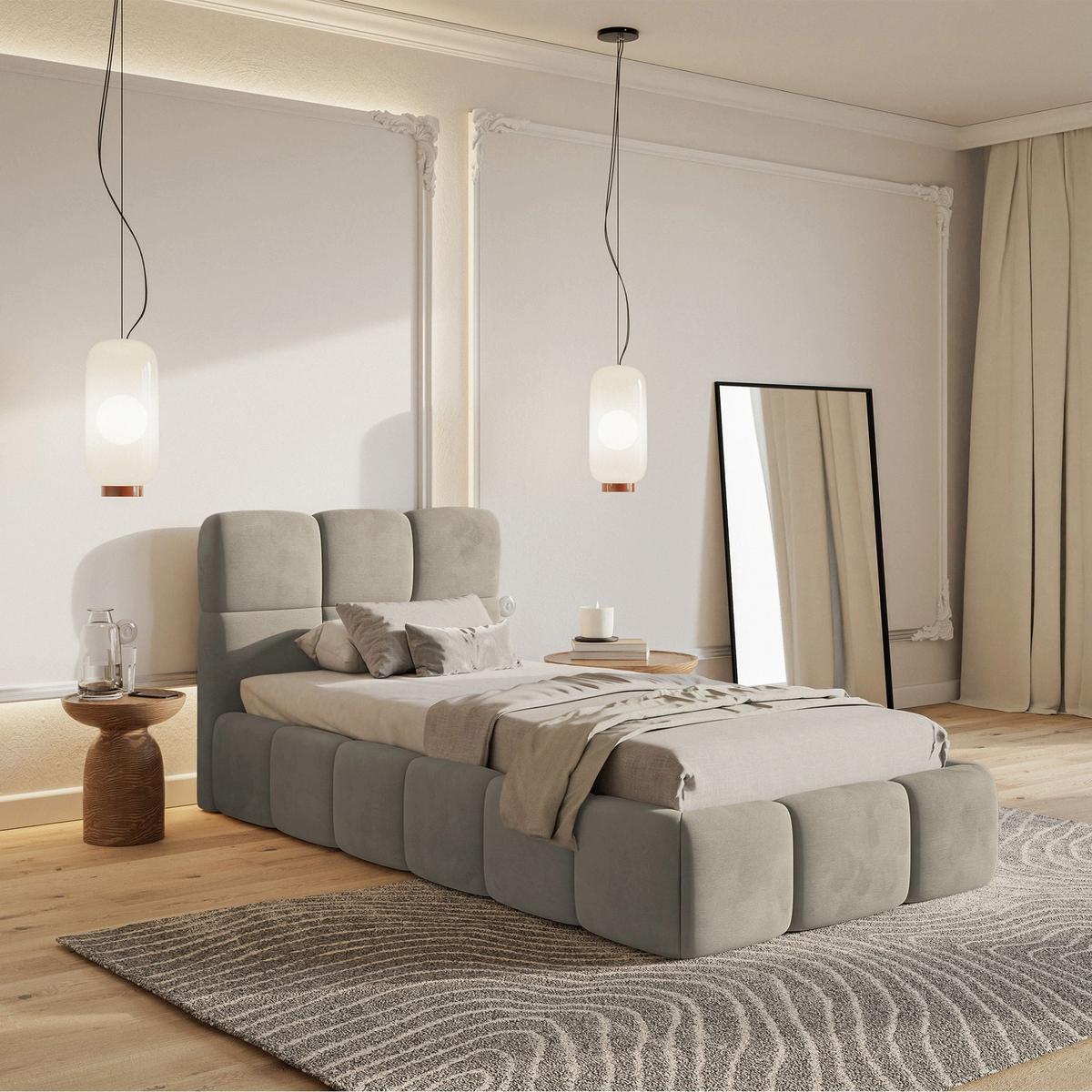 POLSTERBETT Cloudy Graubeige Samt, 90x200 cm - Taupe/Schwarz, Kunststoff/Textil (90/200cm) - Selsey