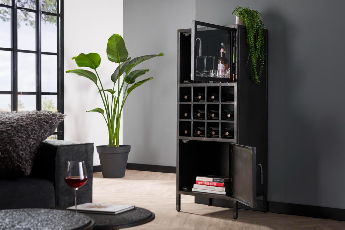 WEINSCHRANK CORO Schwarz Metall - Schwarz, Metall (55/135/40cm) - KAWOLA